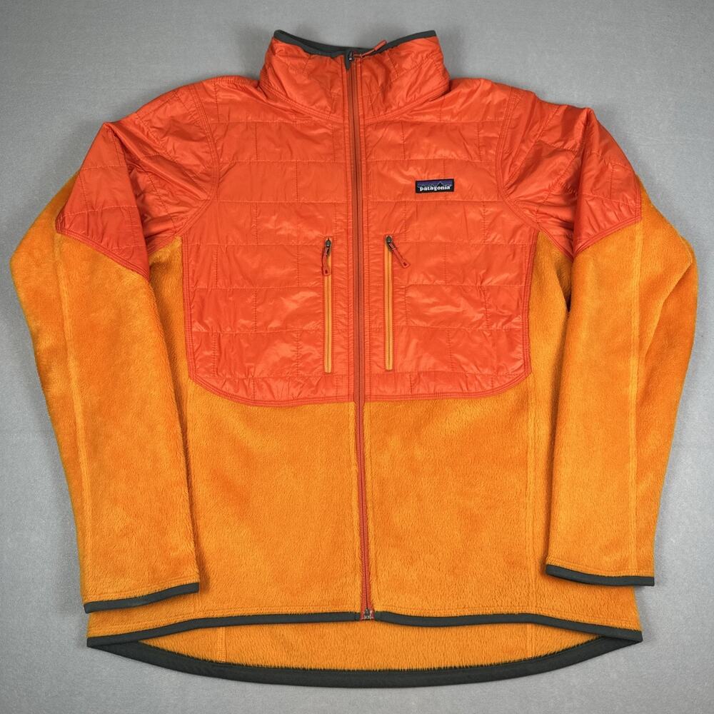 Patagonia Nano Puff Hybrid Jacket Mens Medium Orange Fleece PrimaLoft Full Zip